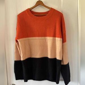 Men's Colorblock Crewneck Sweater - Orange, Cream, and Black Street Moto Coastal